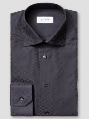 Eton Long Sleeve Button Up Blue/Gray Shirt in Neck 16